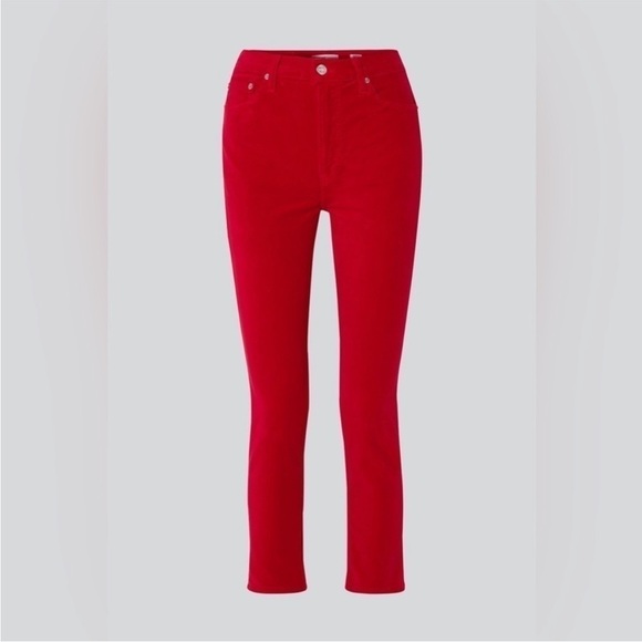 NWT RE/DONE Bella Hadid Red Velvet High Waist Button Fly Ankle Crop Slim Jean 26 - Picture 10 of 15